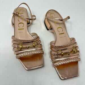 Gucci Ketty Horsebit Braided Metallic Sandals Pink size 38 EU 8 US